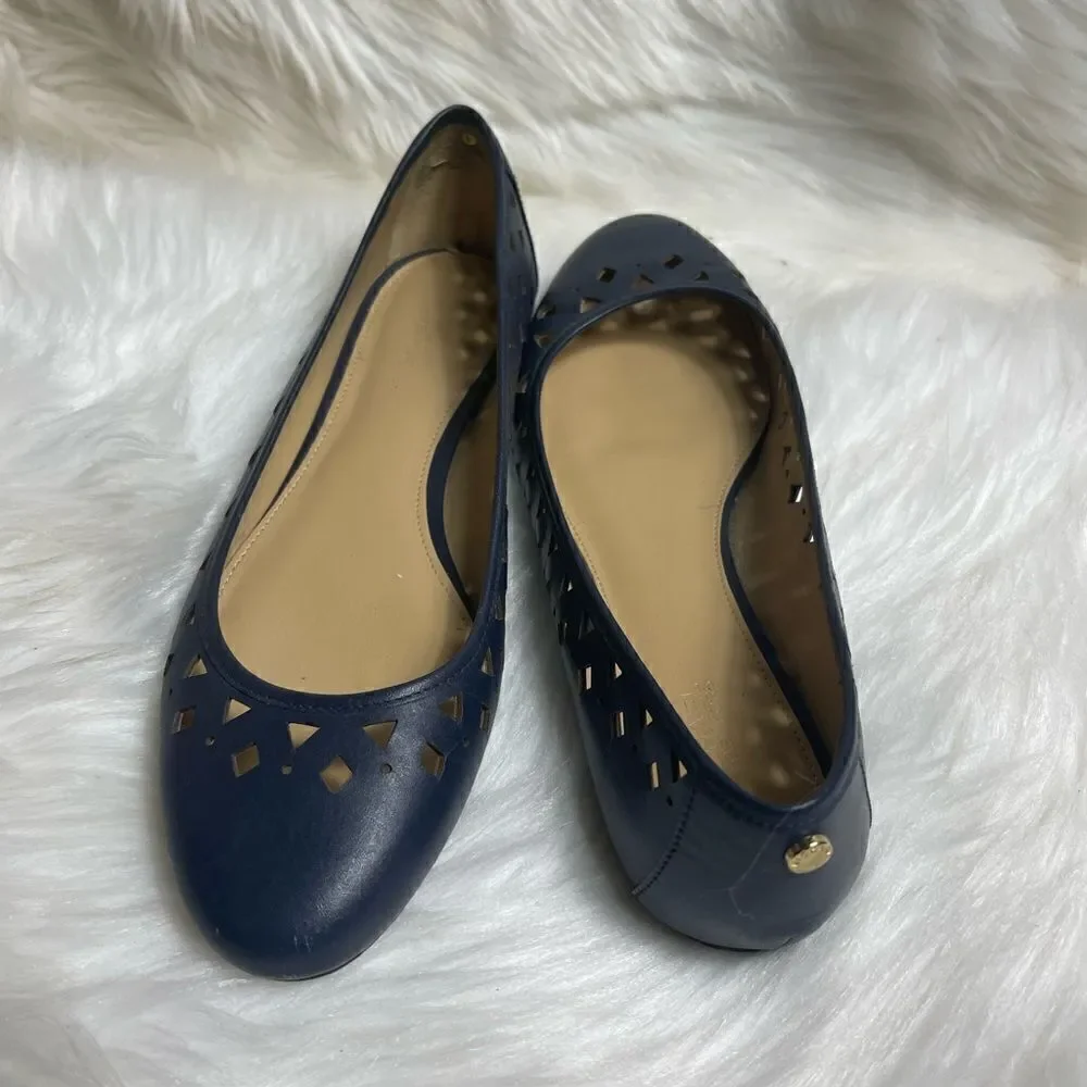 Michael Kors leather Navy blue laser cut slip on flats round toe size 7